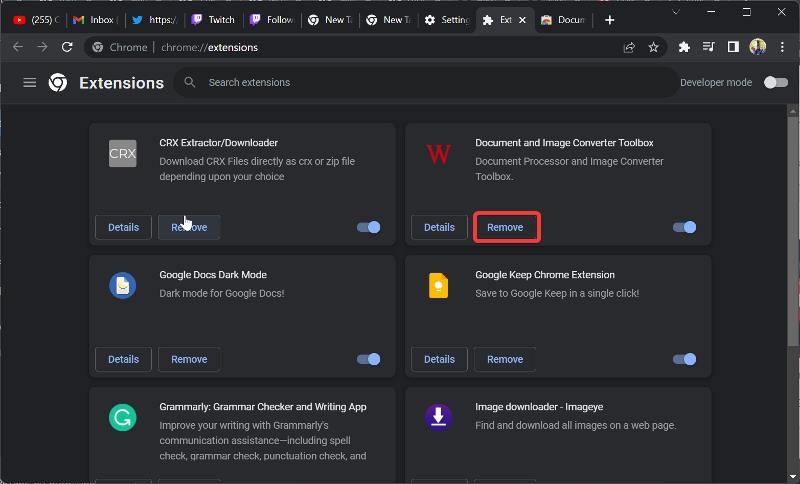 Remove extension