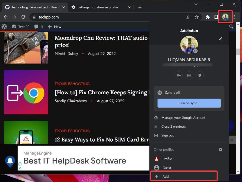 Open new Chrome profile to use multiple WhatsApp accounts