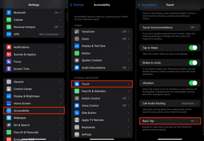 enabling back tap on iPhone
