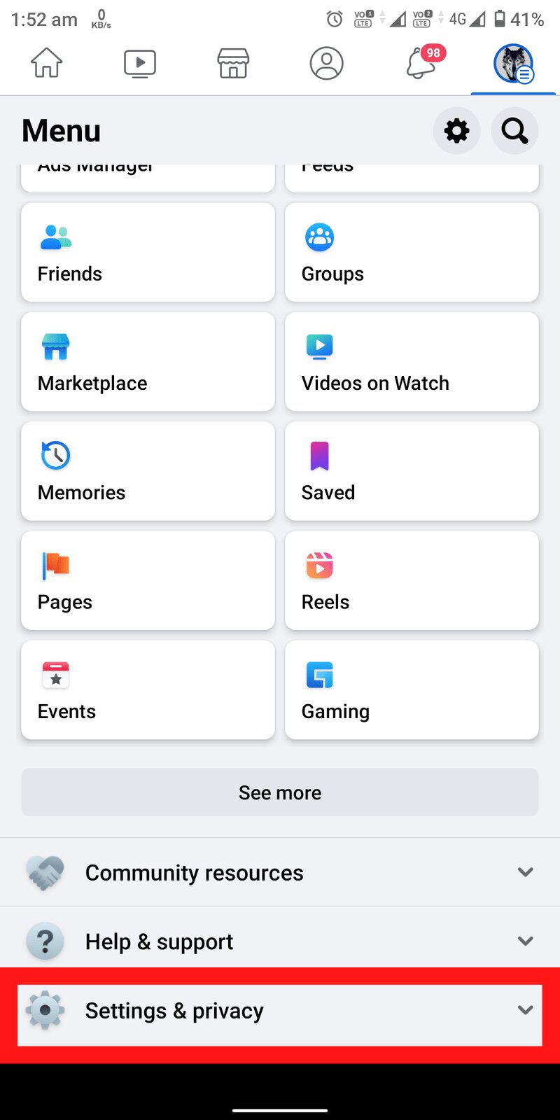 Tap on "Settings & Privacy."