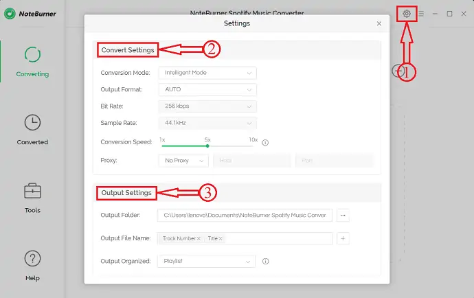 Impostazioni di conversione in NoteBurner Spotify Music Converter
