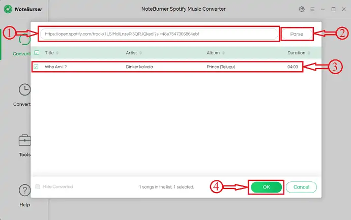 Risultato del collegamento in NoteBurner Spotify Music Converter