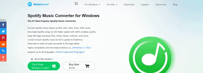Pagina iniziale di Spotify del masterizzatore