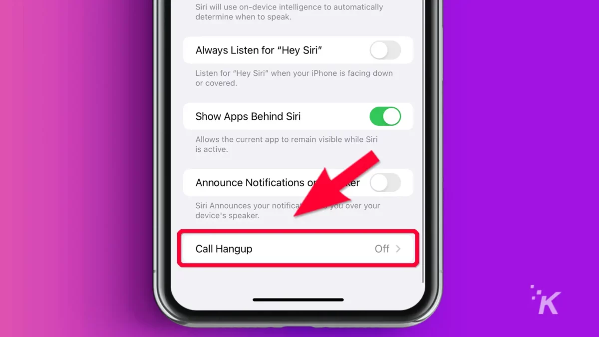 iPhone со стрелкой, указывающей на вкладку «Отбой вызова»