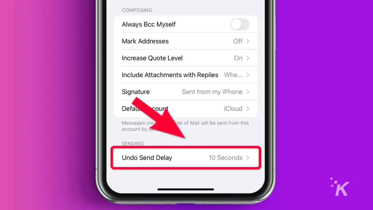 iPhone со стрелкой, указывающей на вкладку «Отменить отправку»