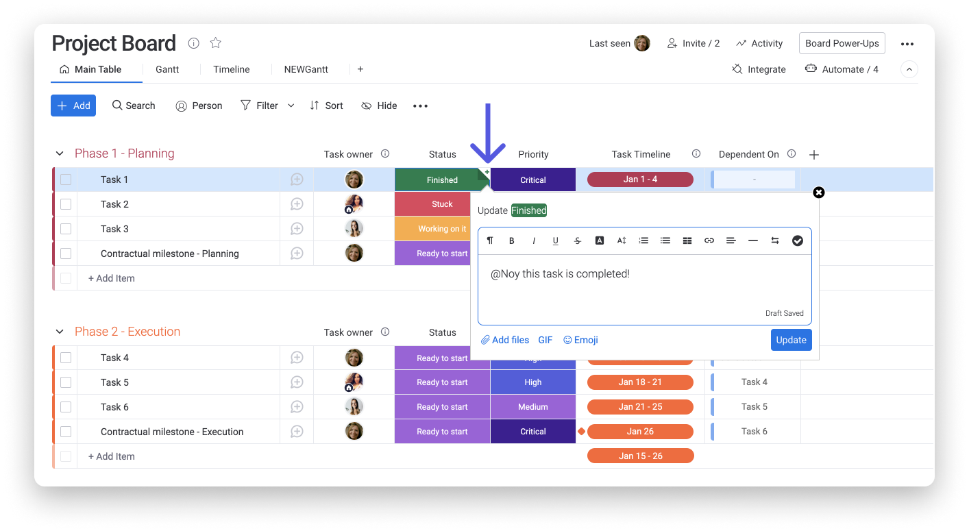 comunicação e colaboração da equipe monday.com