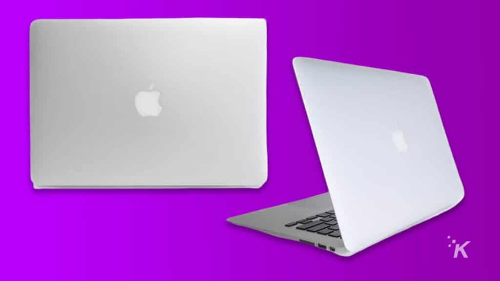 Libro Apple Mac su sfondo viola