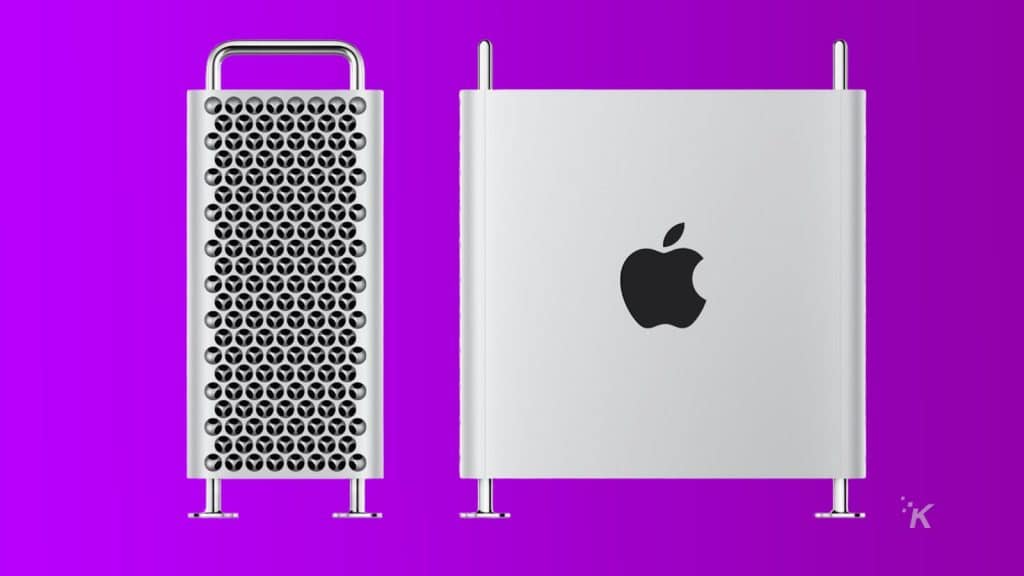 Apple Mac pro su sfondo viola