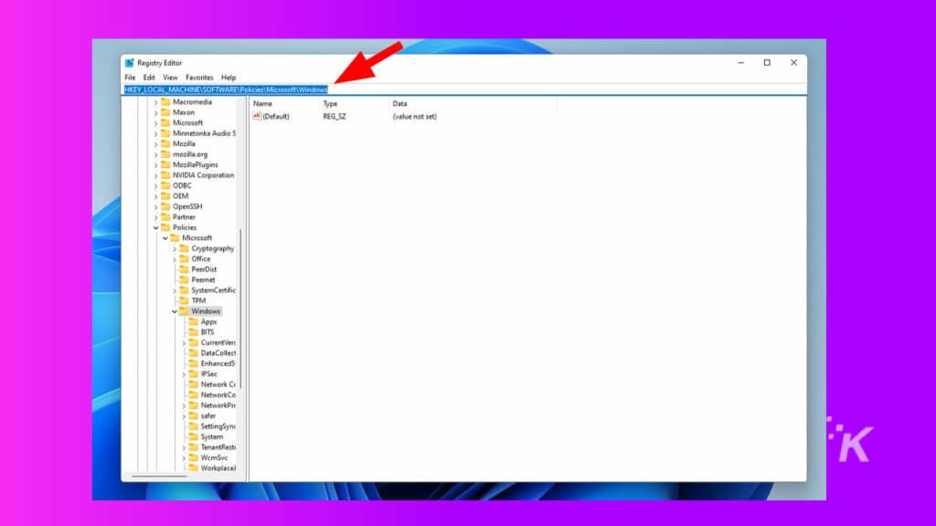 Accédez aux paramètres Microsoft Windows dans le registre
