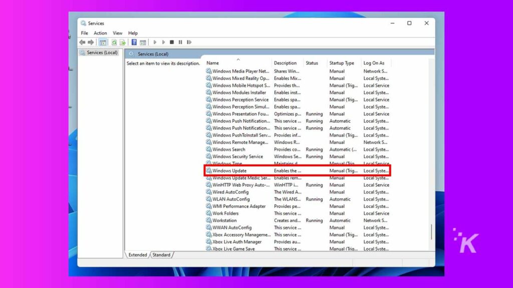 Mise à jour Windows dans servicemsc