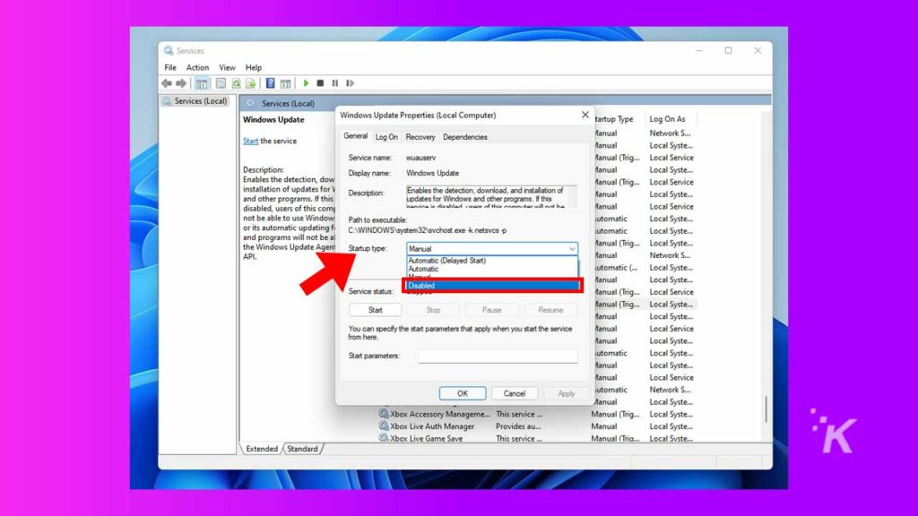 Désactivation des mises à jour Windows à l'aide du service Windows