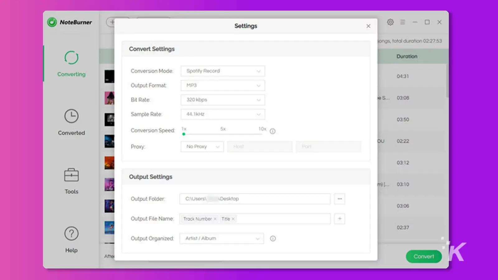 NoteBurner App 界面