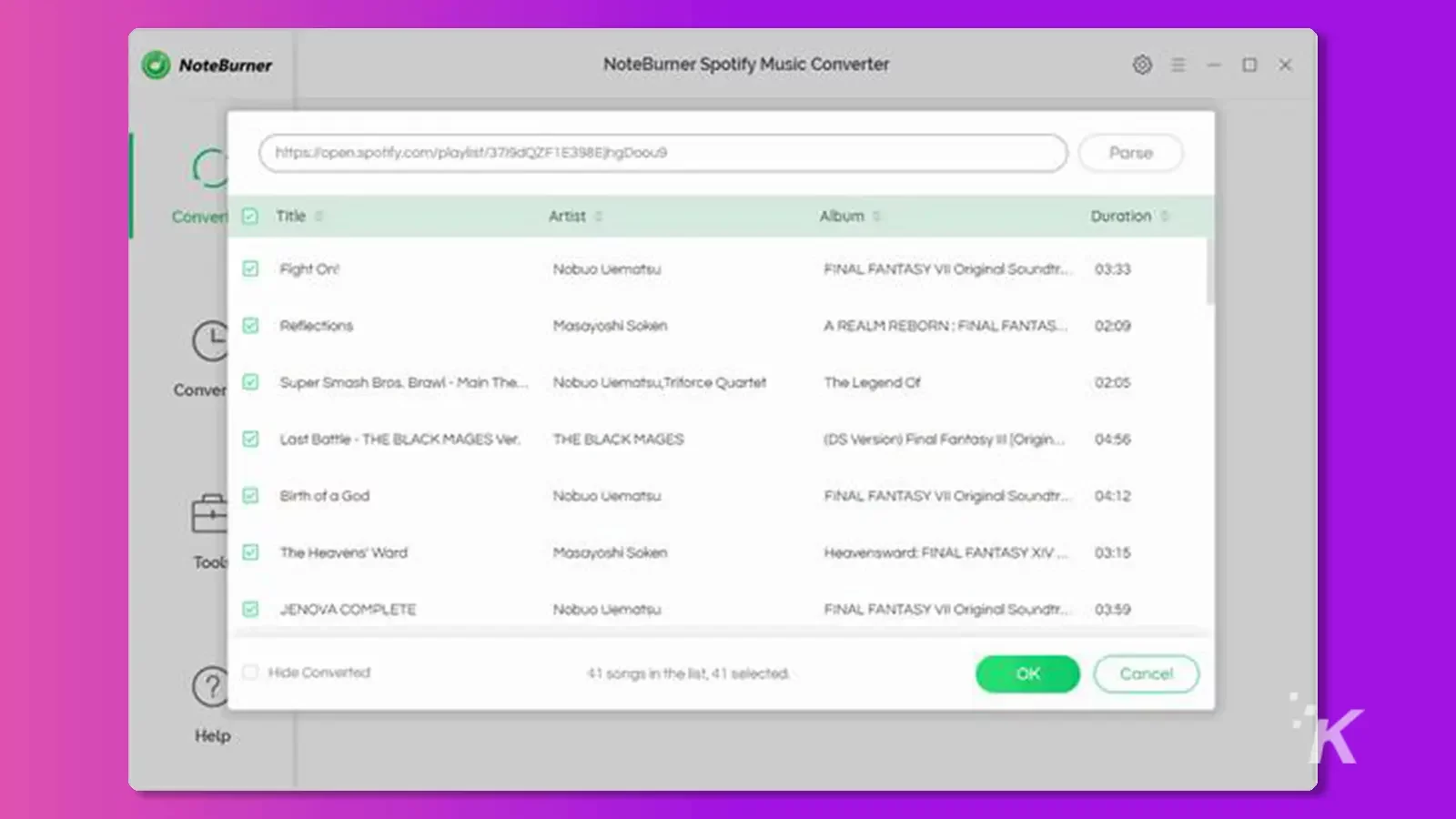 อินเทอร์เฟซตัวแปลงเพลง NoteBurner