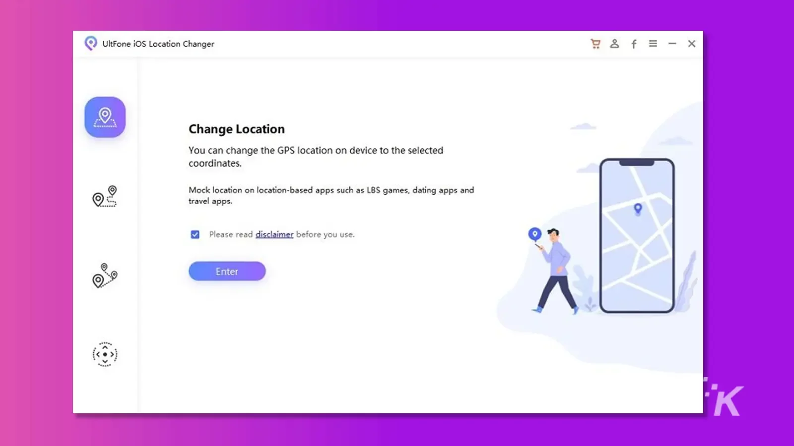 Экран ввода приложения UltFone iOS Location-Changer