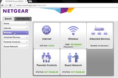 Página de índice de NETGEAR
