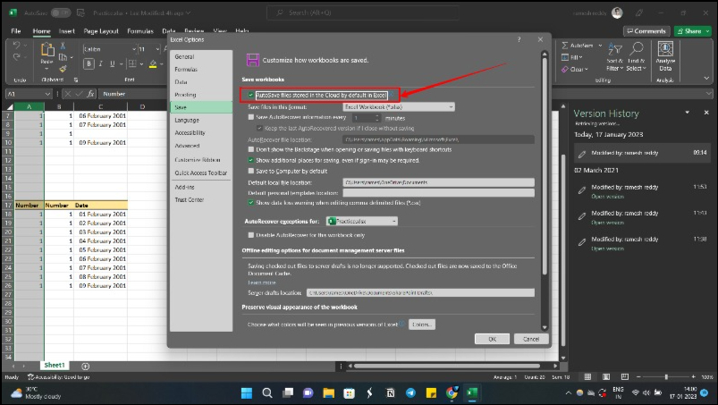 image showing autosave onedrive and sharepoint online files by default in excel