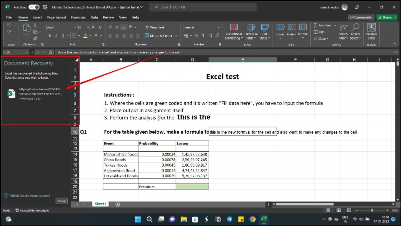 image showing excel document recovery options on windows