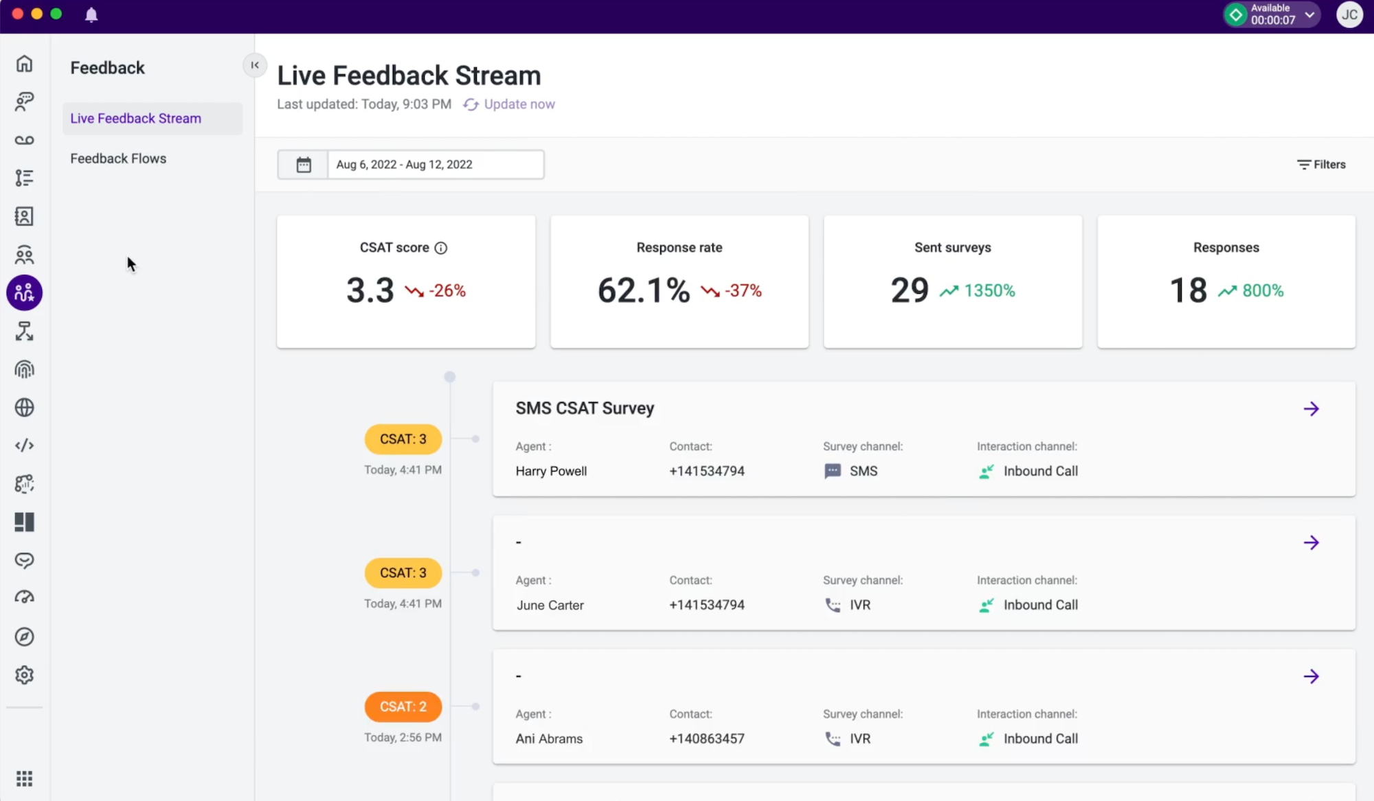 talkdesk d'analyse de rétroaction en direct