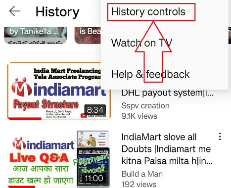 Controles de histórico