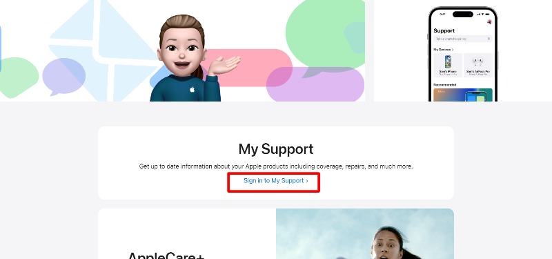 image showing a sign in my support page on ipad