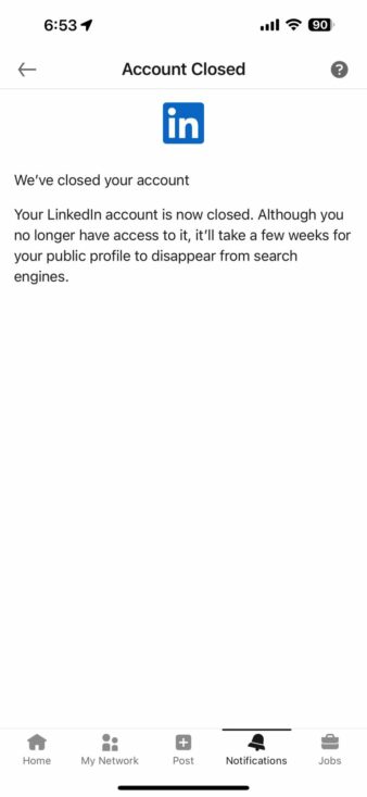 how to delete linkedin account- account deletion complete