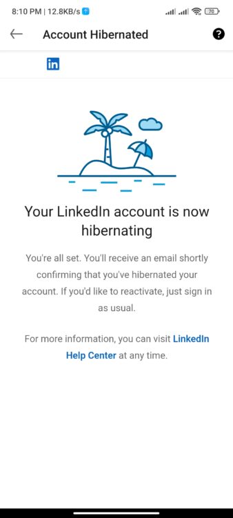 how to delete linkedin account- hibernate complete
