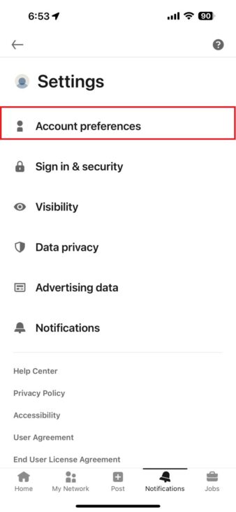 how to delete linkedin account- account preferences tab
