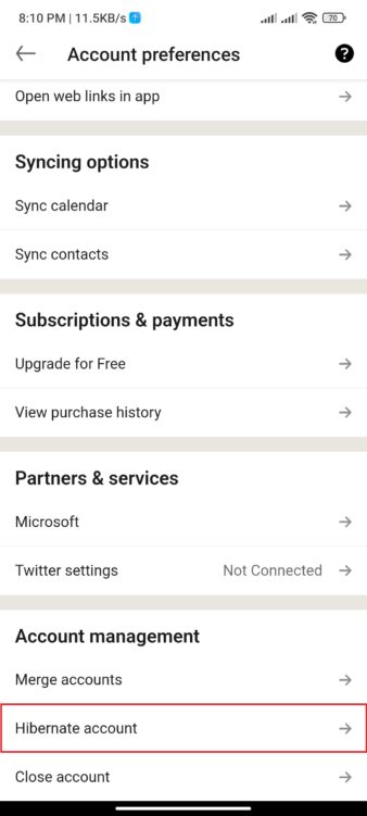 how to delete linkedin account- hibernate page