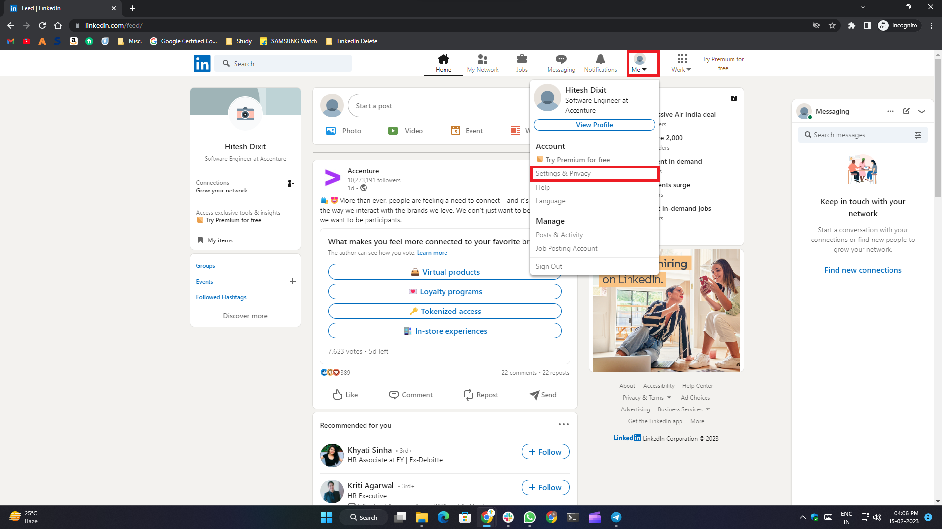 how to delete linkedin account- settings on web