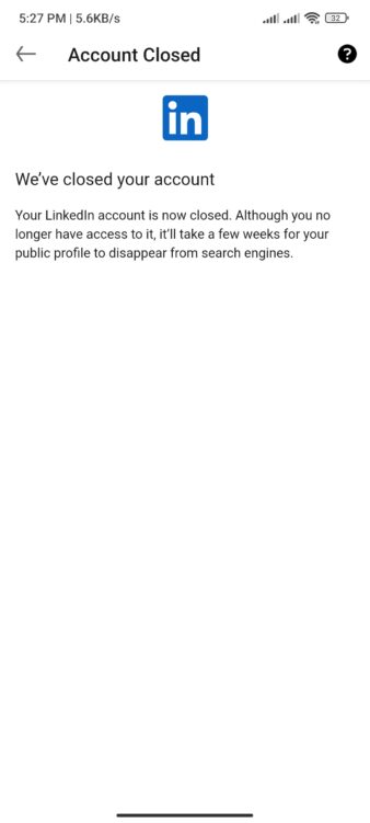 how to delete linkedin account- account deletion on android complete