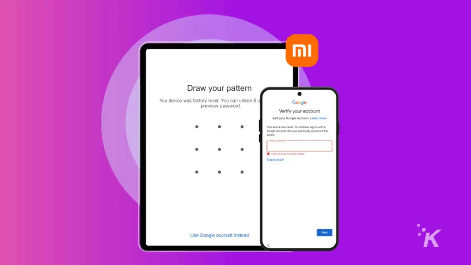 Telefon și tabletă Android pe fundal violet