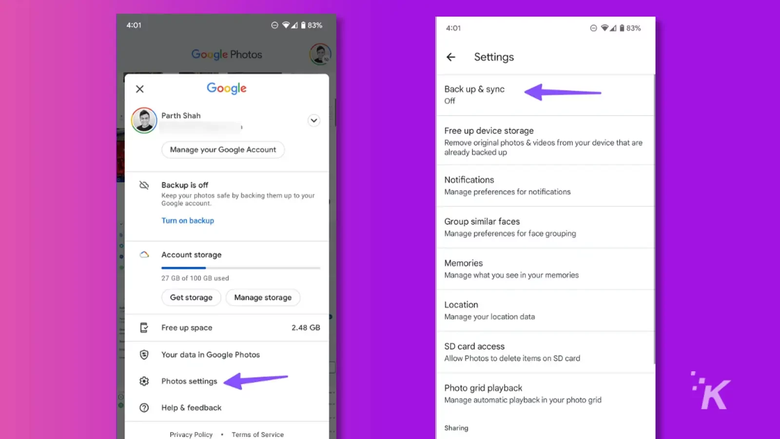 Google 相冊應用照片設置