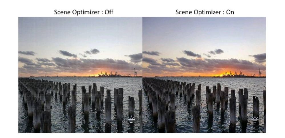 contoh pengoptimal gambar samsung yang menampilkan pantai dan matahari terbenam
