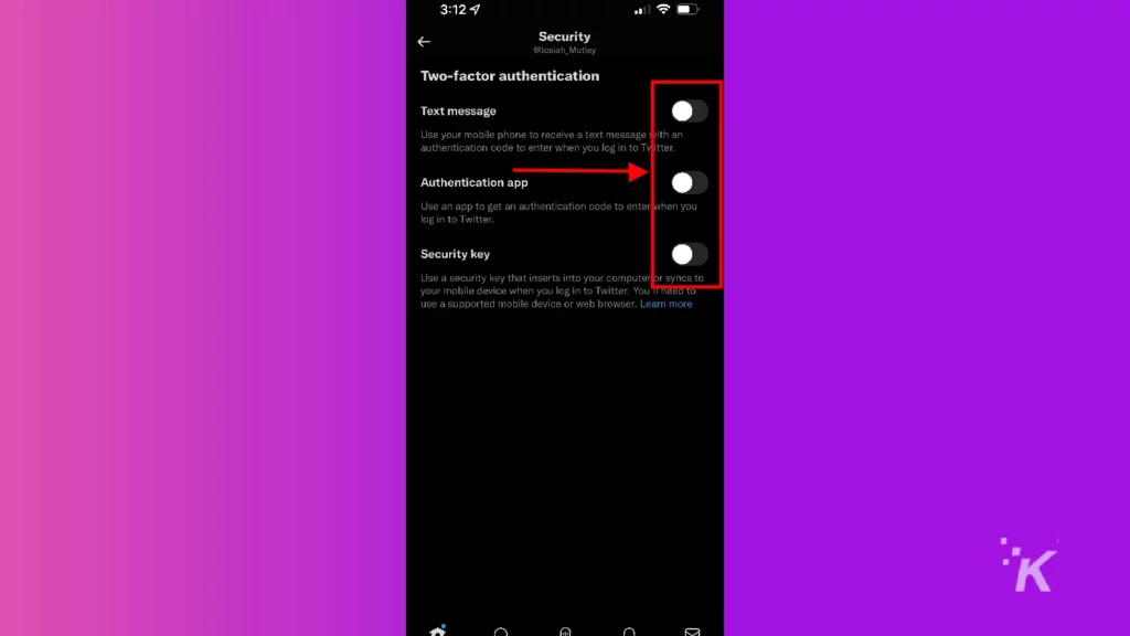 Twitter iOS 2 要素認証オプション