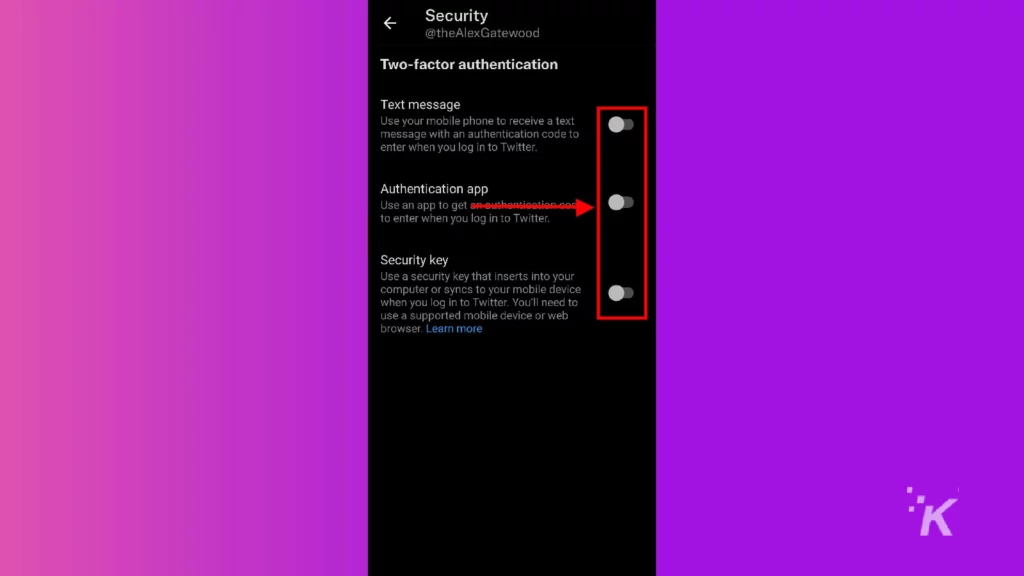 Twitter Android 2 要素認証オプション