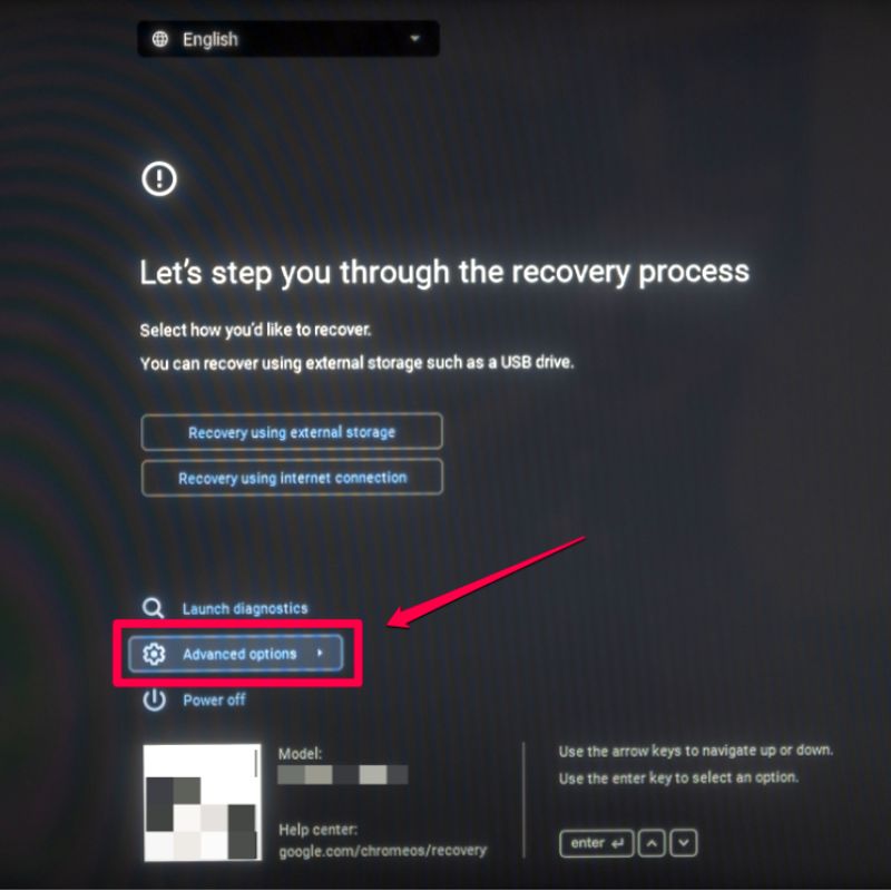 recovery screen on chromeos