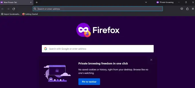 Finestra privata di Firefox