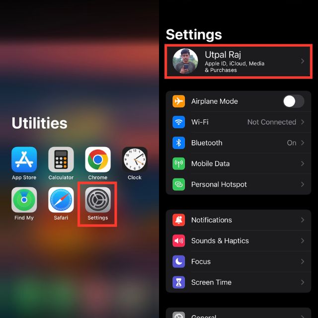 open settings and tap on apple id
