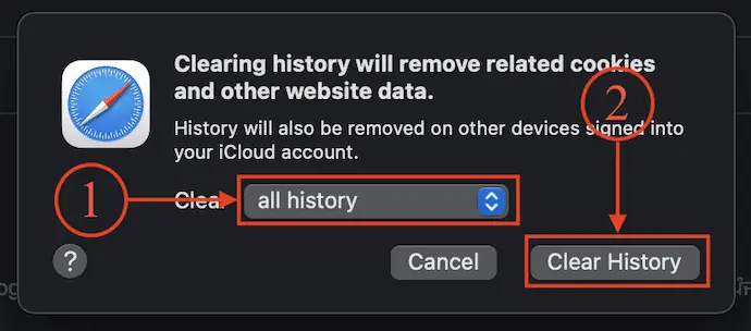 Option Effacer l'historique dans Safari