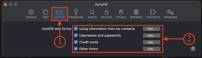 Désactiver le remplissage automatique dans le navigateur Safari