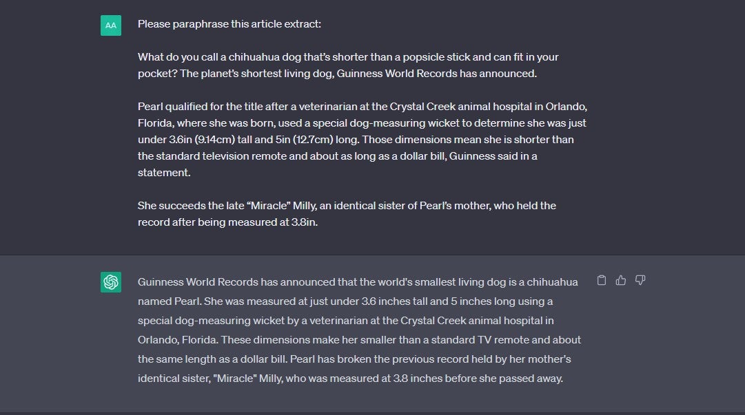 test chatgpt : paraphraser