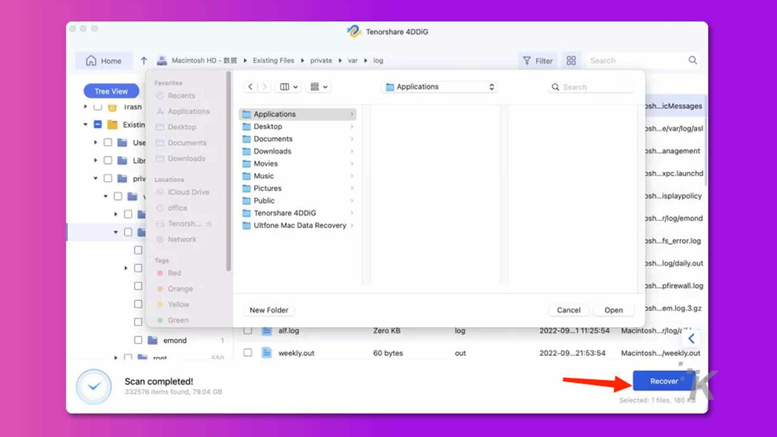 Pemindaian Tenorshare 4DDIG telah selesai, pemulihan.