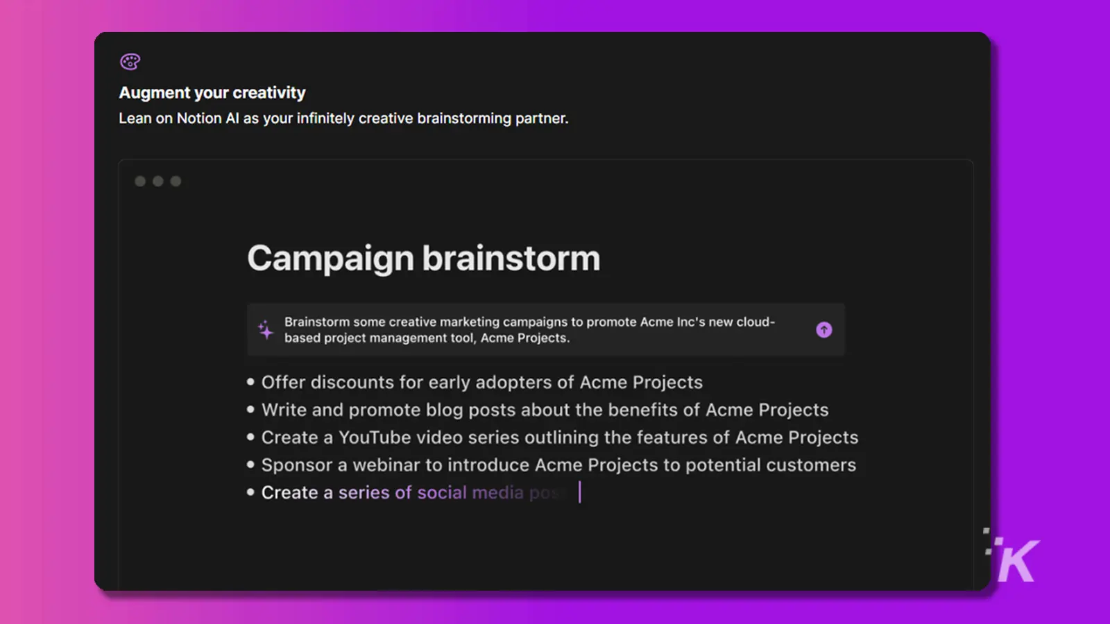 Notion AI 頭腦風暴
