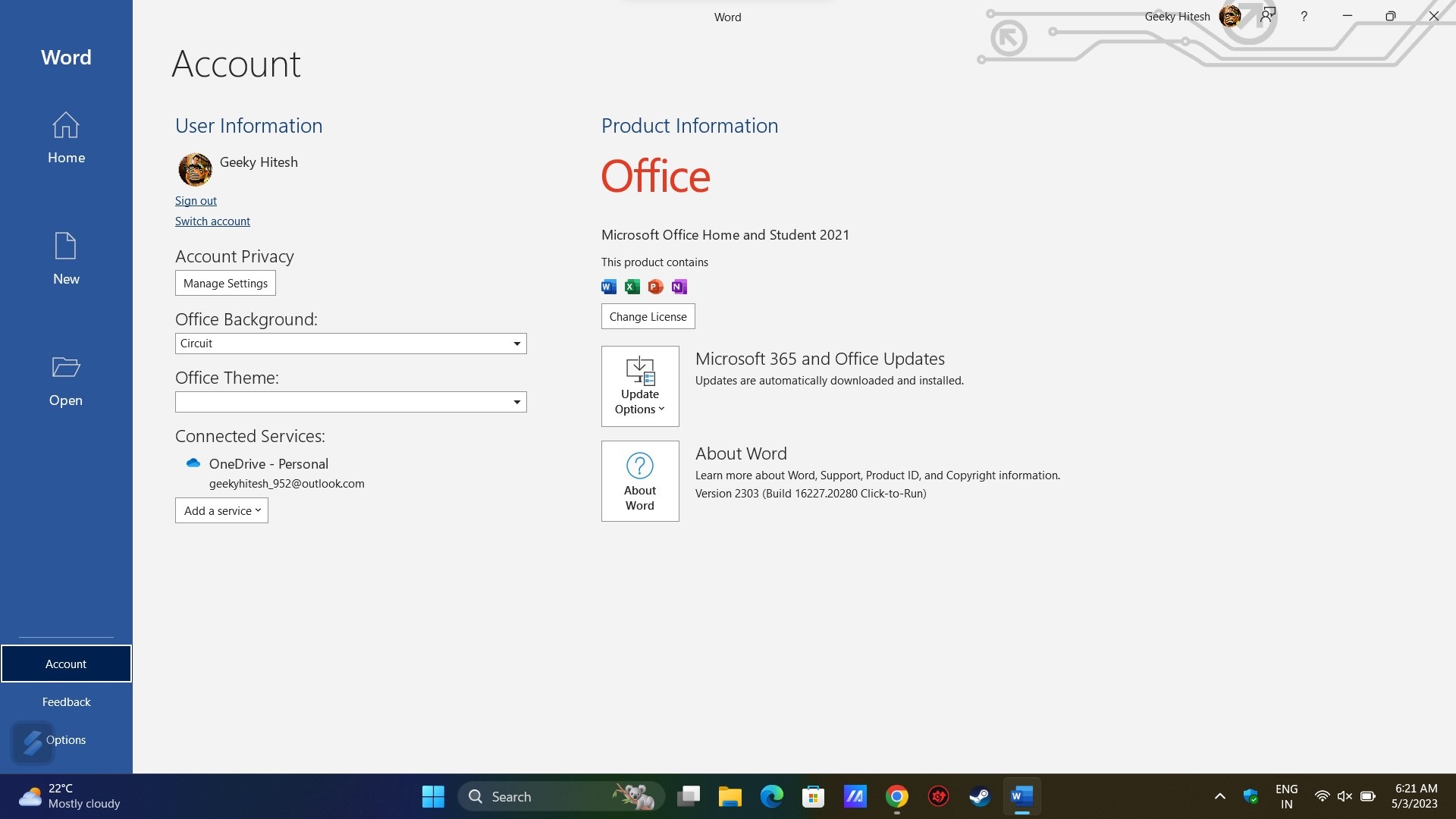 asus vivobook s15 oled full review: microsoft office about page