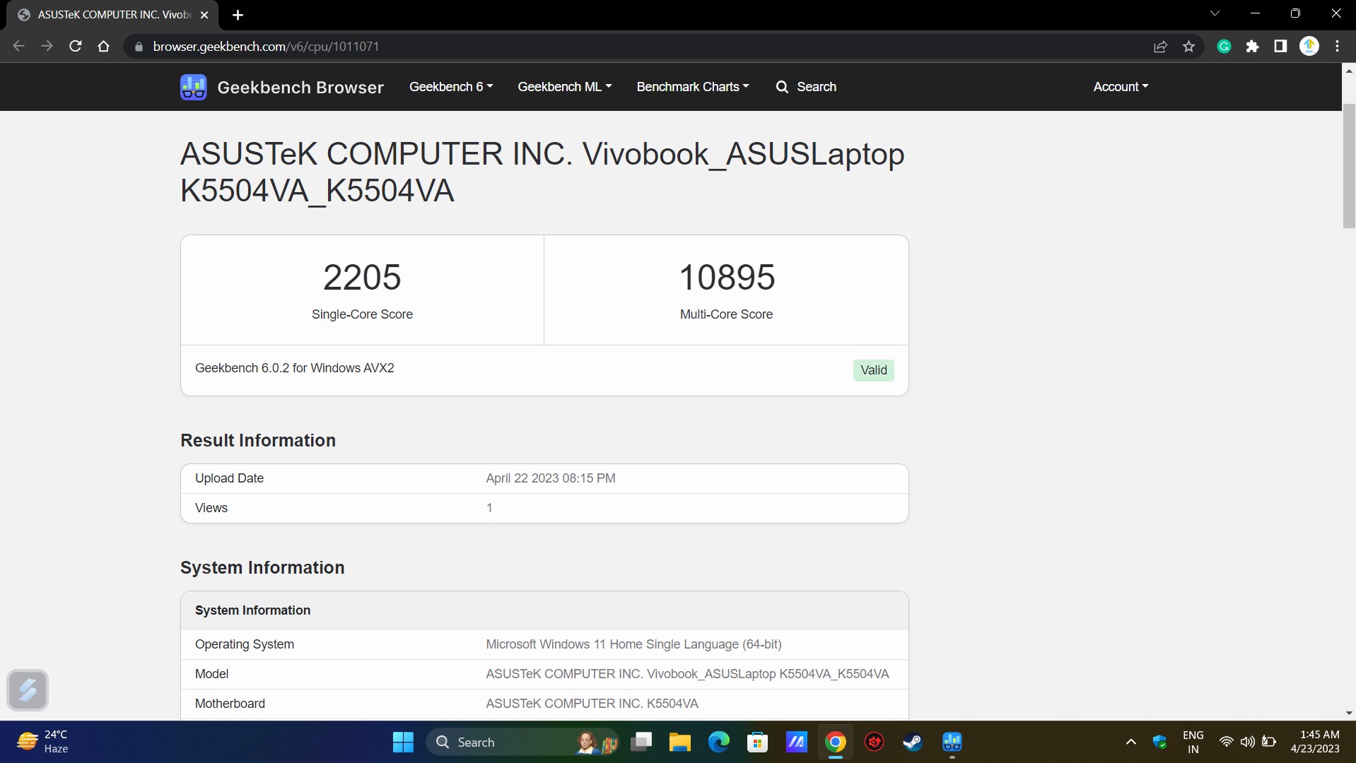 asus vivobook s15 oled full review: geekbench 6 cpu benchmark