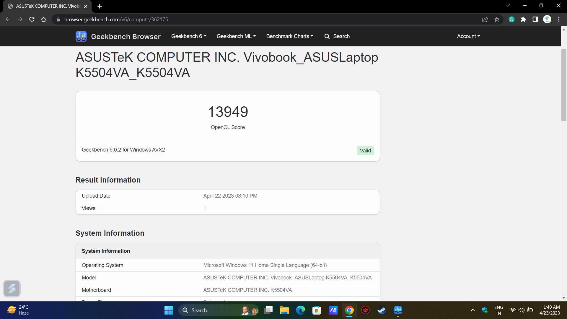 asus vivobook s15 oled full review: geekbench 6 gpu benchmark