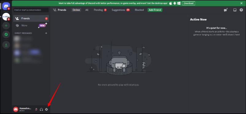 settings gear icon on discord desktop
