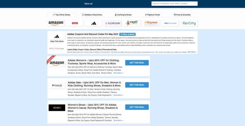categories on couponzguru website