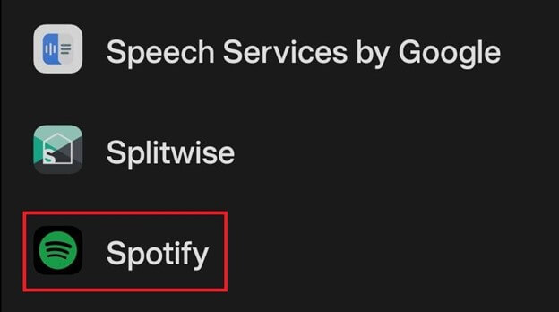 Look for Spotify in your list of device apps