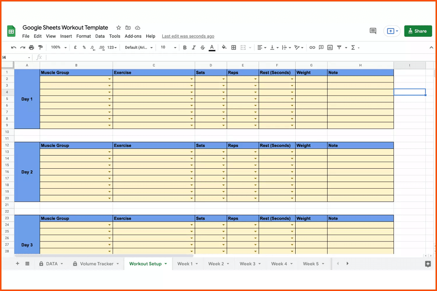 Plantilla de calendario de entrenamiento de gimnasio Gym Workout Calendar Template